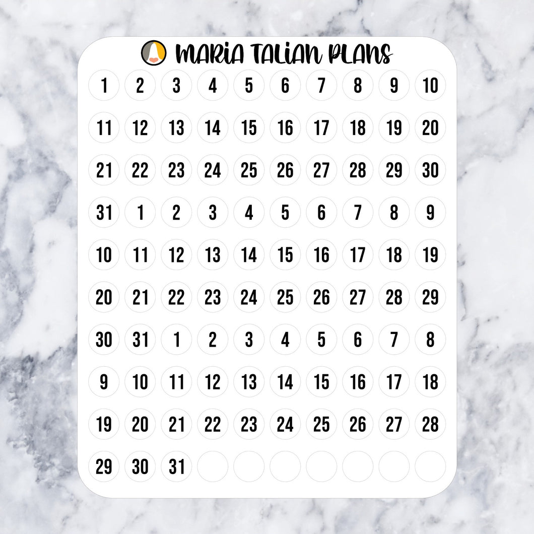 Plain Numbers | Date Dot Stickers