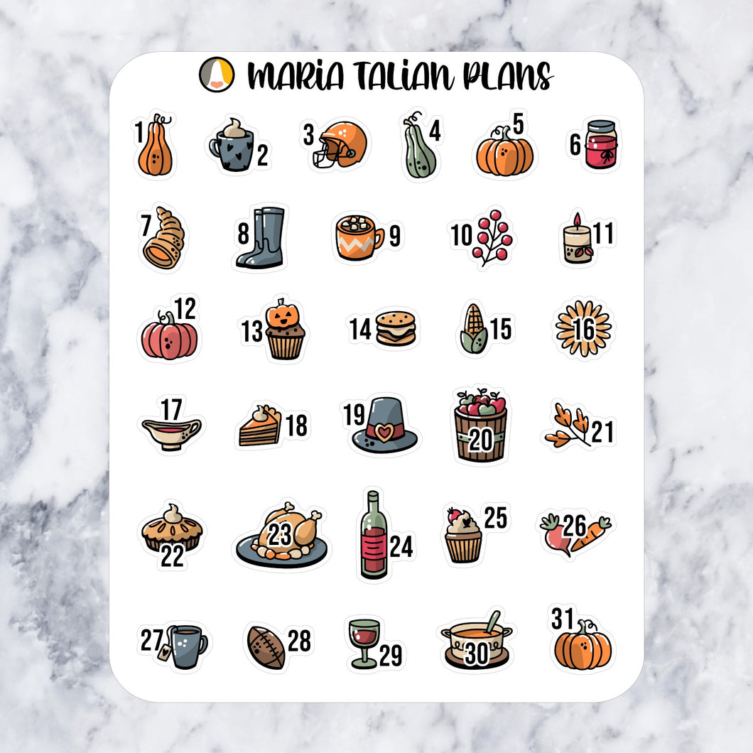 Thanksgiving Numbers | Date Dot Stickers