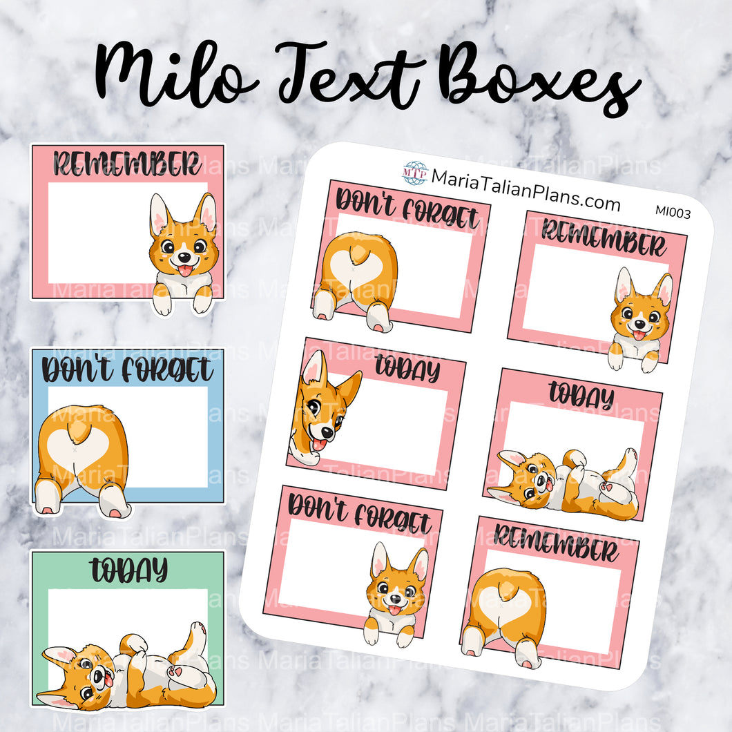 Milo Text Boxes | Corgi Stickers