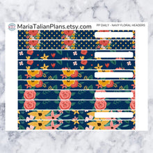 Load image into Gallery viewer, Passion Planner Daily Stickers - Navy Floral Headers
