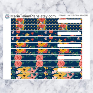 Passion Planner Daily Stickers - Navy Floral Headers