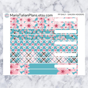 Passion Planner Daily Stickers - Sakura Headers - Cherry Blossoms