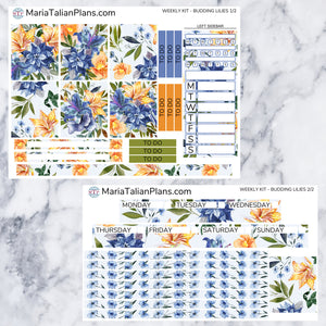 Passion Planner Weekly Sticker Kit - Budding Lilies | Small, Medium, and Large Size | Planner Stickers