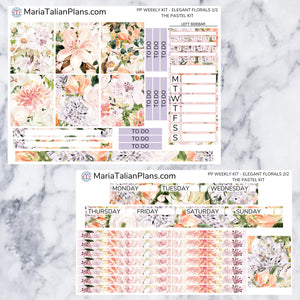 Passion Planner Weekly Sticker Kit - Pastel Elegant Florals | Small, Medium, and Large Size | Planner Stickers